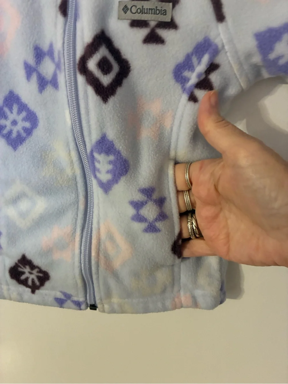 Columbia Kids Fleece Jacket - White with Purple & Brown Pattern